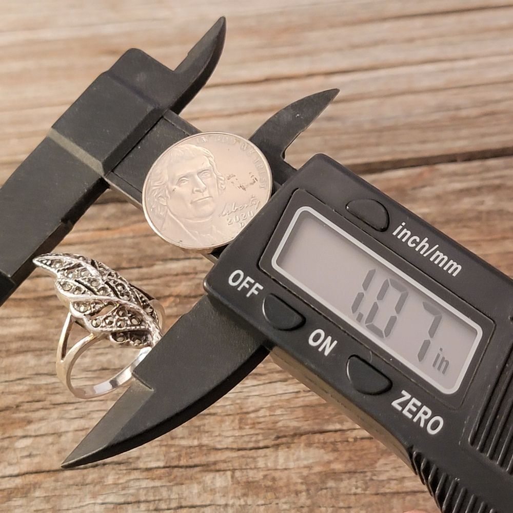 Sterling Extra Large Marcasite Leaf Statement Ring - image 7